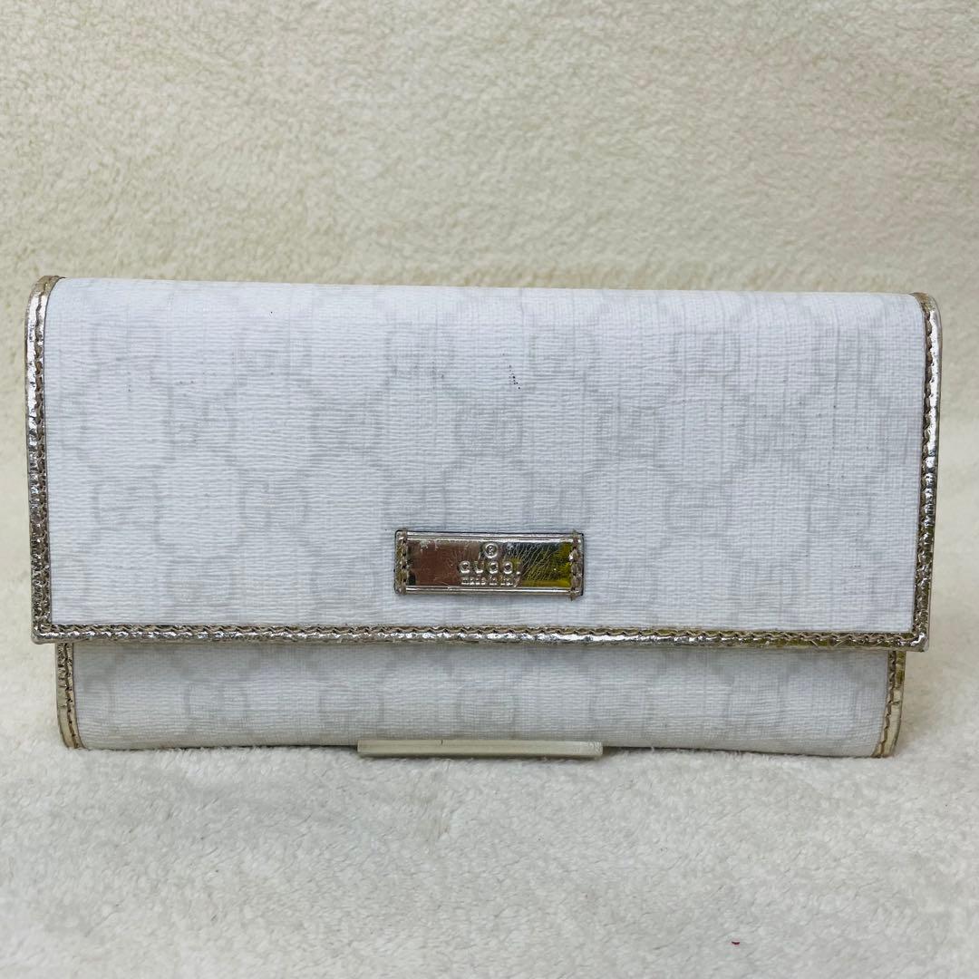 GUCCI グッチ 長財布 GGシマ PVCレザー 白 シルバー ウォレット
