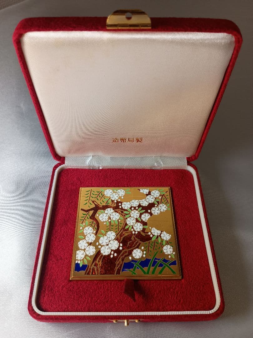 【希少】久蔵桜 七宝入り銀章牌 純銀製 金メッキ仕様 約253g
