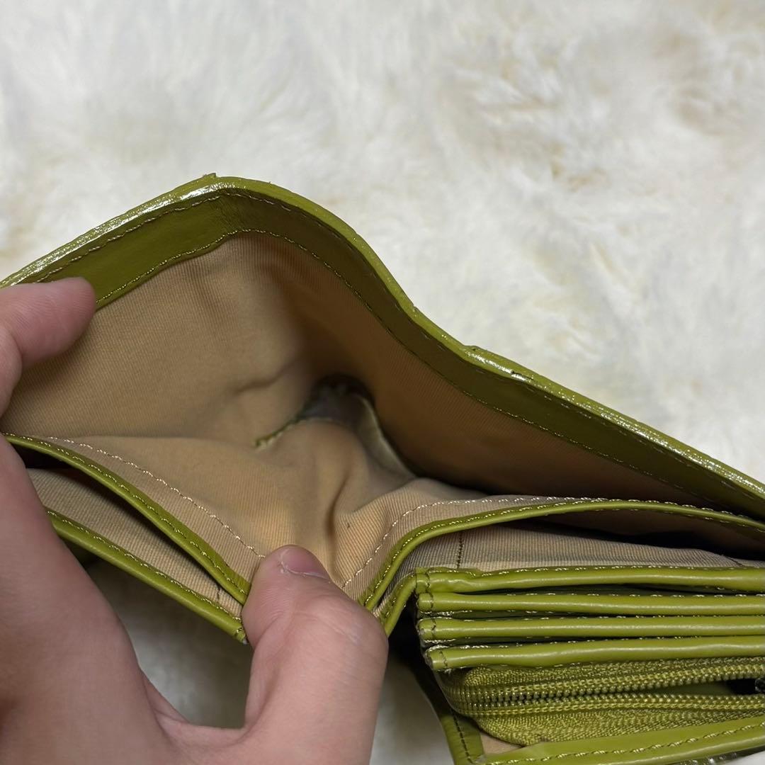 リアルクロコダイル革 シャイニング ライトグリーン H金具折り財布 鰐革 ワニ