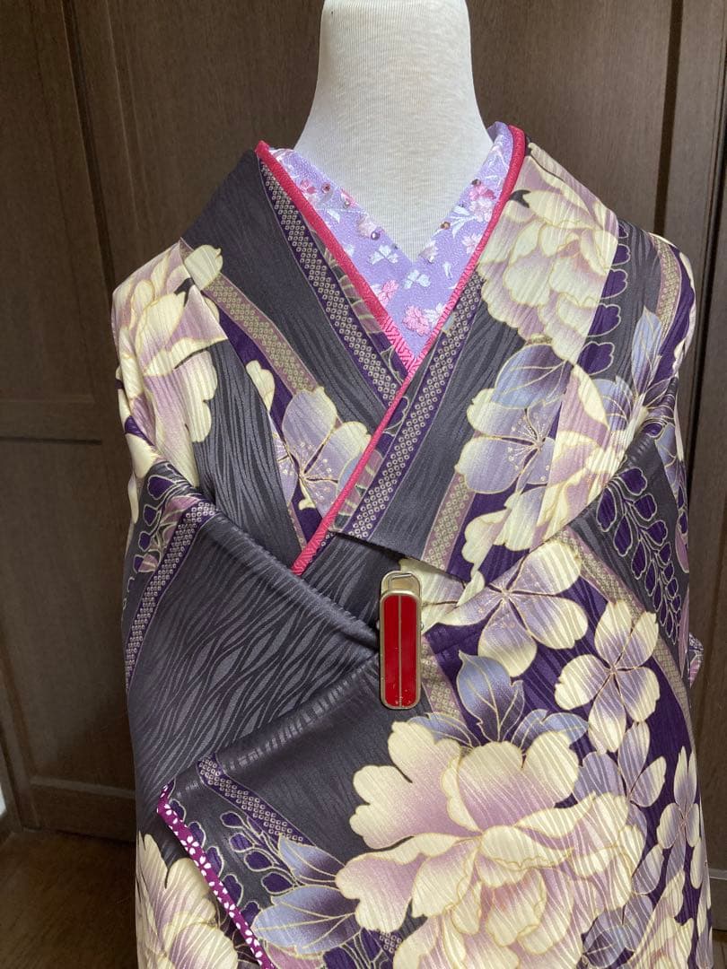 洗える　振袖　ポリエステル　H.L グレイッシュパープル　衣紋抜付き長襦袢
