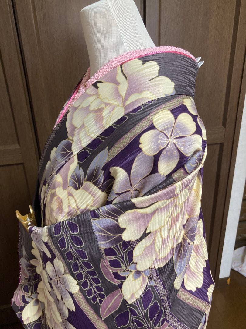 洗える　振袖　ポリエステル　H.L グレイッシュパープル　衣紋抜付き長襦袢