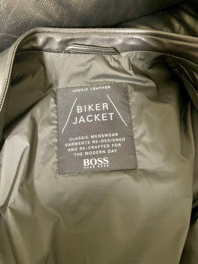 BOSS ブラックレザー シングルライダースジャケット