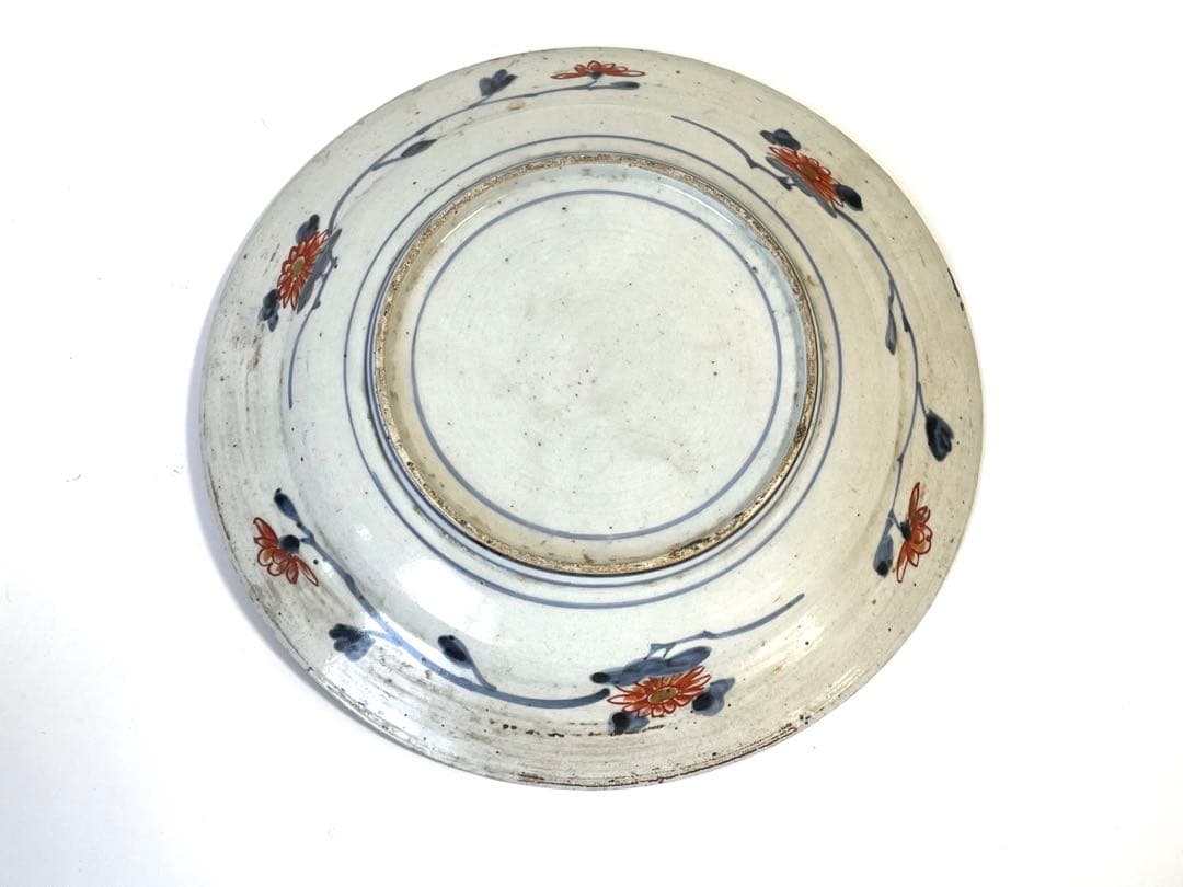 骨董　アンティーク　古伊万里　輸出伊万里　藤文様　藤棚　金襴手　色絵　丸皿　皿