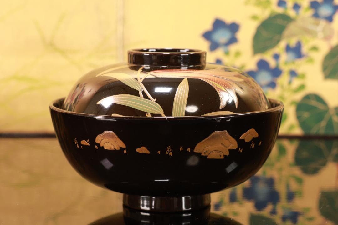 Akiko　輪島塗　図替わり　草花蒔絵　吸物椀　五客　木製　BJ118