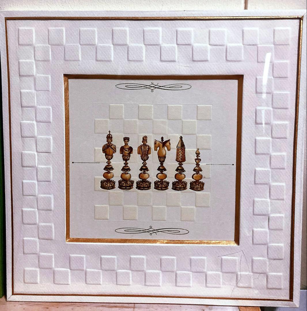 美術 アンティーク チェス駒 ゴールド フレーム アート