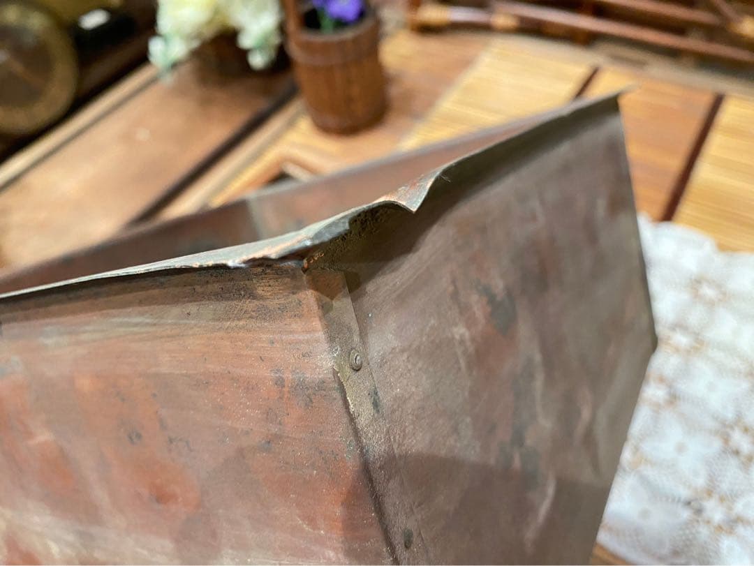 時代物 銅炉 唐木格子角火鉢 火道具 昭和レトロ 当時物 年代物 インテリア