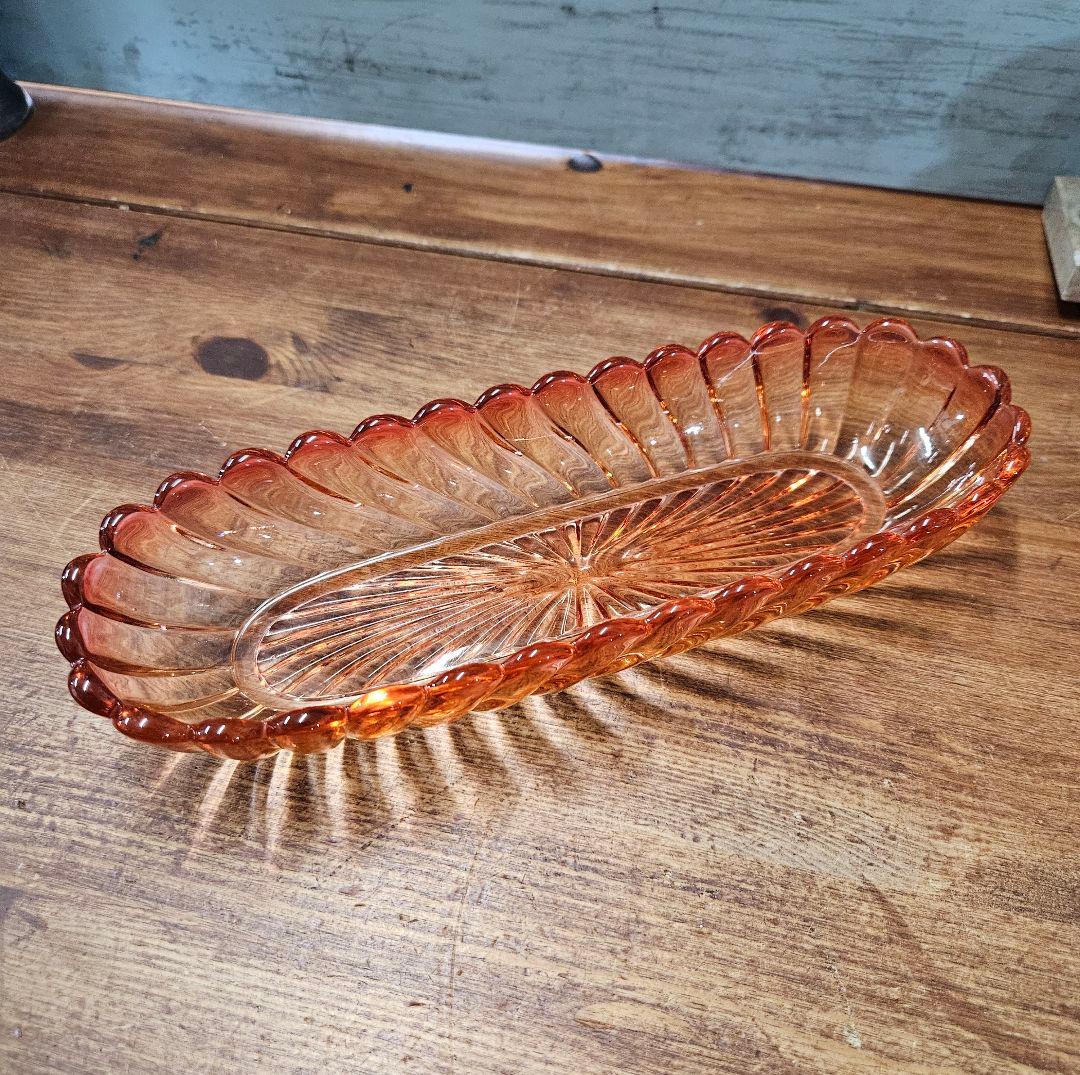 美品 オールドバカラ BACCARAT バンブーローズ トレイ クランベリー硝子