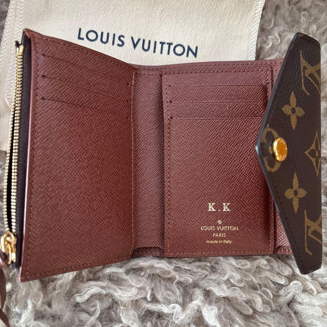 Louis Vuitton 三つ折り財布 ブラウン イニシャル入り K,K