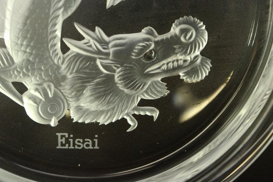 HOYA クリスタル 龍皿 3個 揃 未使用(A608)