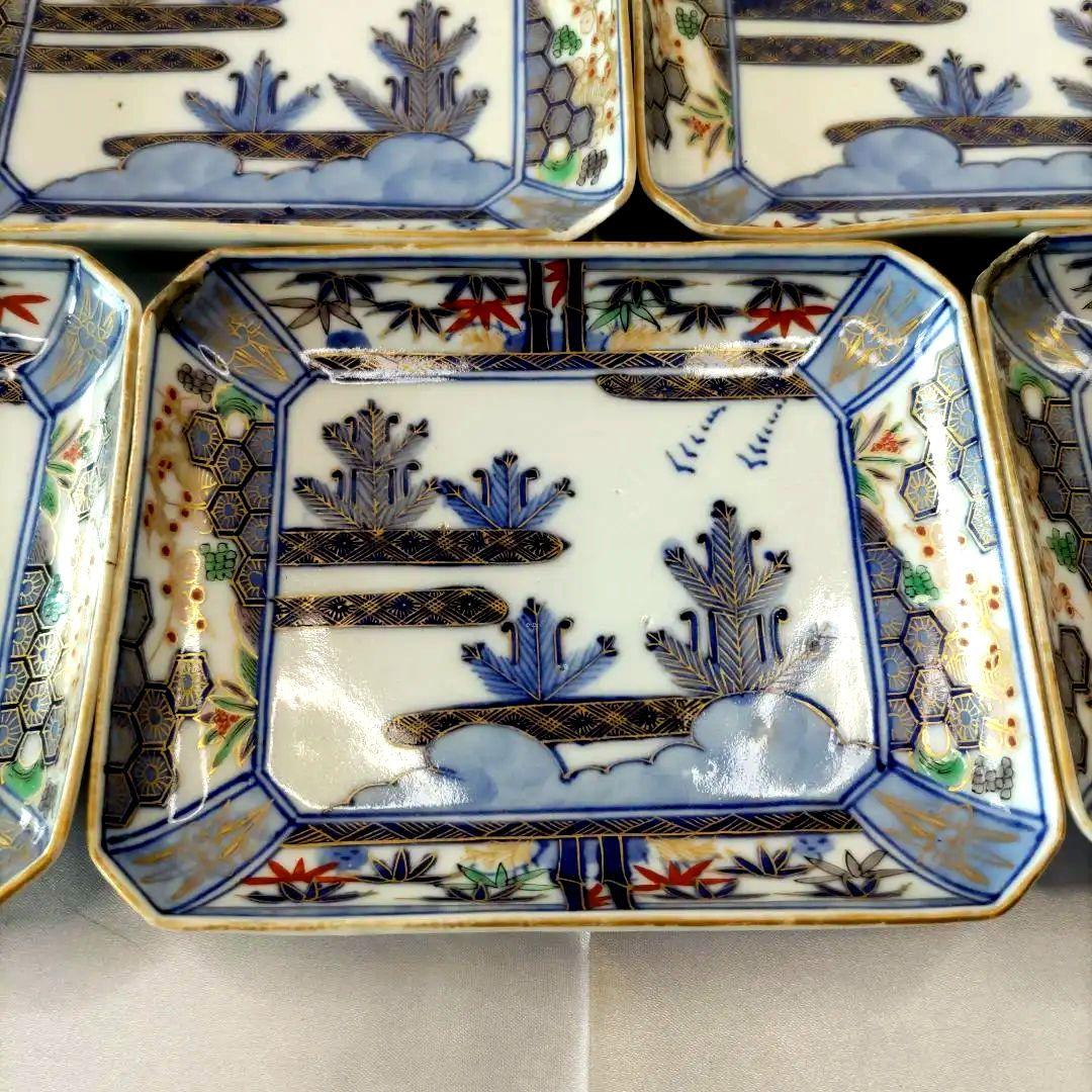 骨董　有田焼　伊万里焼　古伊万里　金彩　色絵　小皿　長角皿　角皿　5客セット