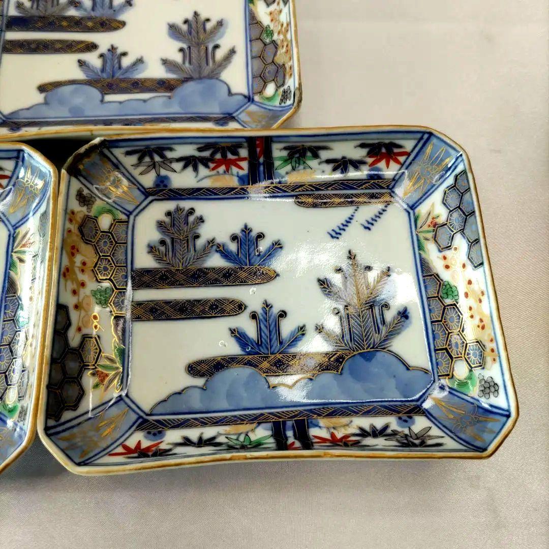 骨董　有田焼　伊万里焼　古伊万里　金彩　色絵　小皿　長角皿　角皿　5客セット
