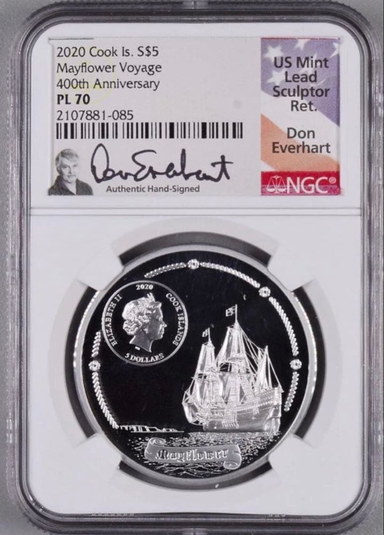 2020 クック諸島 メイフラワー号400周年 5ドル銀貨（NGC PL70）