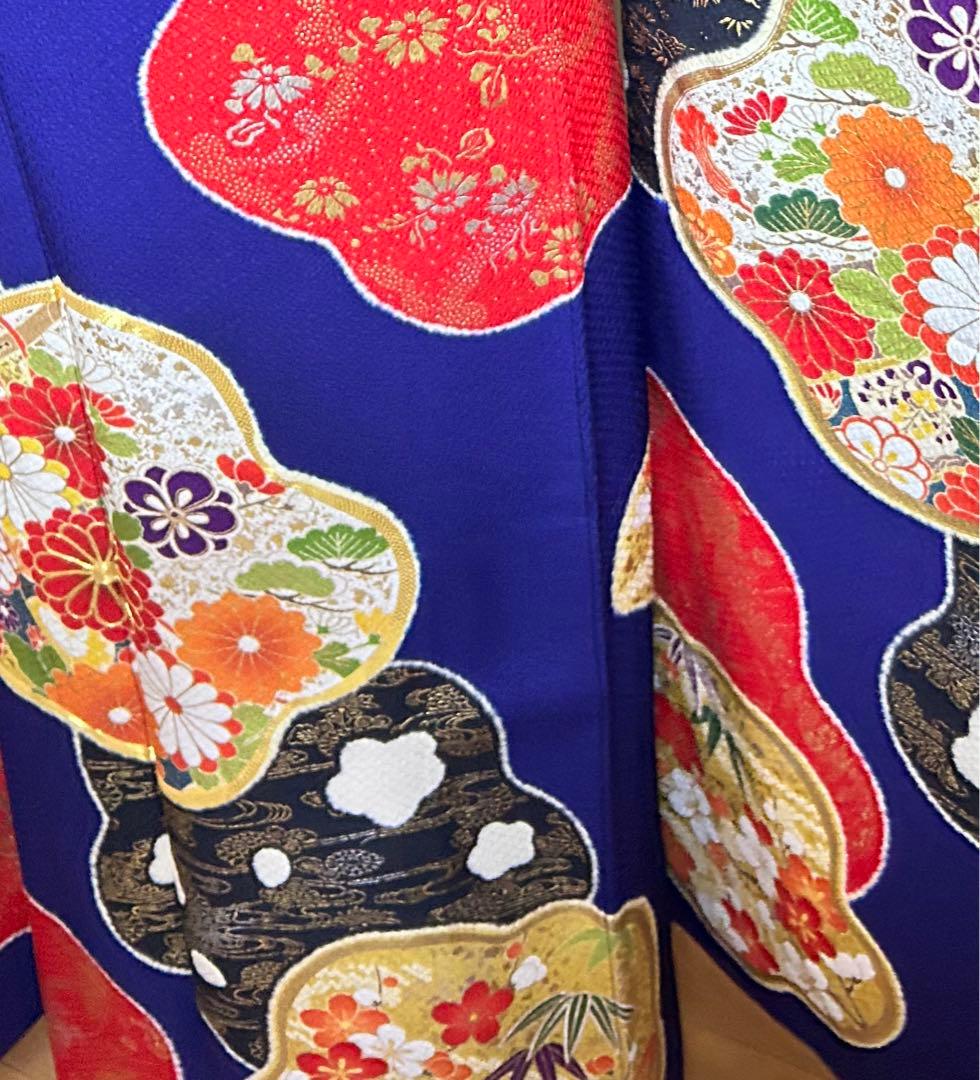 振袖セット　成人式　結納　袋帯　紺　赤　正絹　モダン