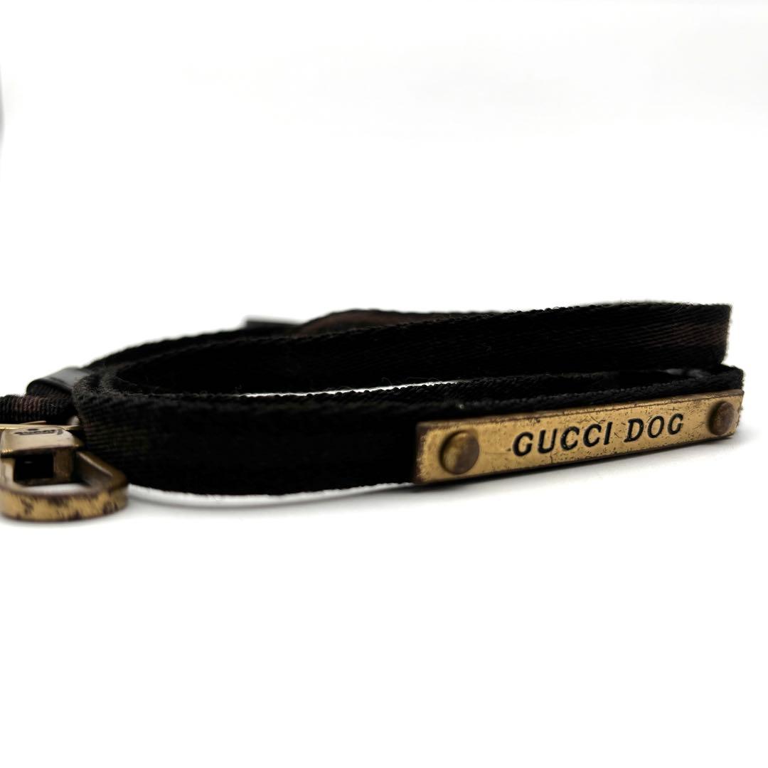 美品・レア GUCCI DOG 犬 リード お散歩 ロゴ金具 ライン 黒 茶
