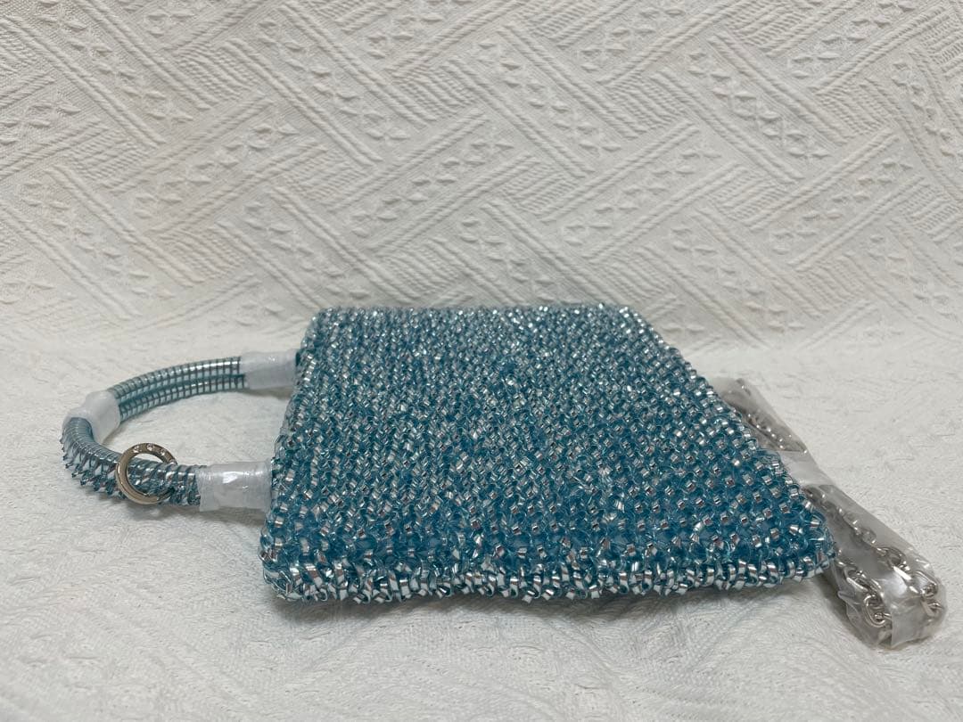 ゆーすけ　ビーズワイヤーバッグ　ショルダーバッグ　水色　青 blue