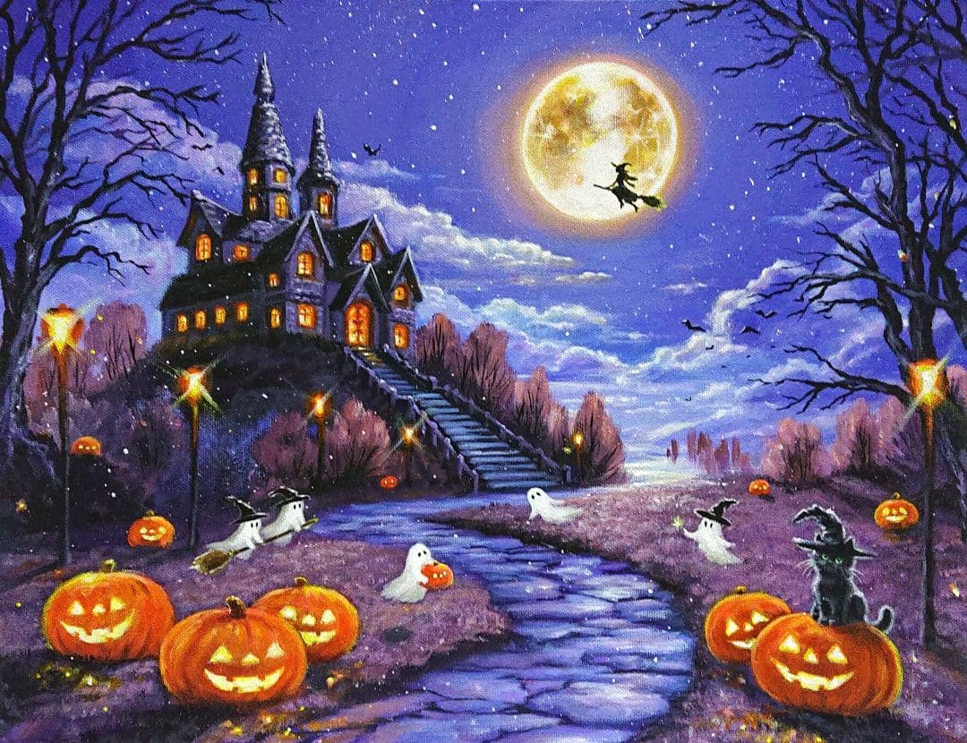 R*U様 【Halloween party】アクリル画 F6 風景画 絵画