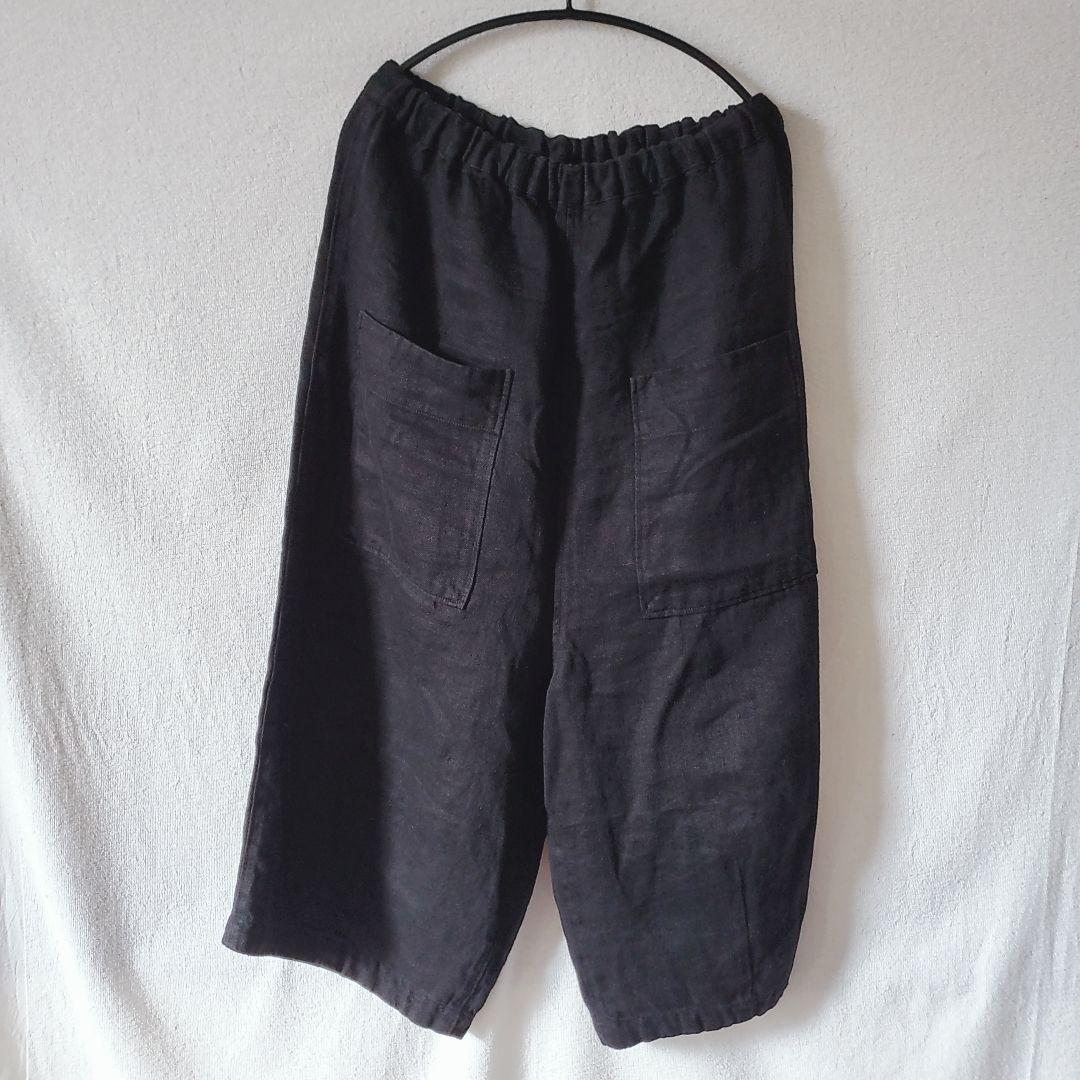 tumugu:ツムグ　ソルトリネン　8分丈パンツ　サルエルパンツ　ブラック