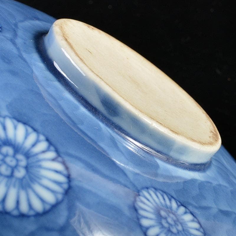 三川内焼　平戸焼　染付　菊文　盃基　盃台　時代箱付　M　R5994