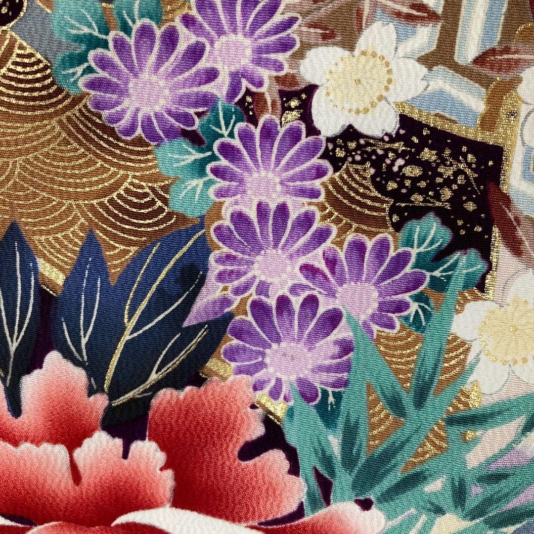 振袖 流れるデザイン 雲取 乱菊 金彩 正絹 広衿 袷 着物 U-4970