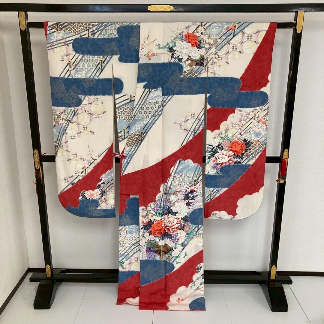 振袖 流れるデザイン 雲取 乱菊 金彩 正絹 広衿 袷 着物 U-4970