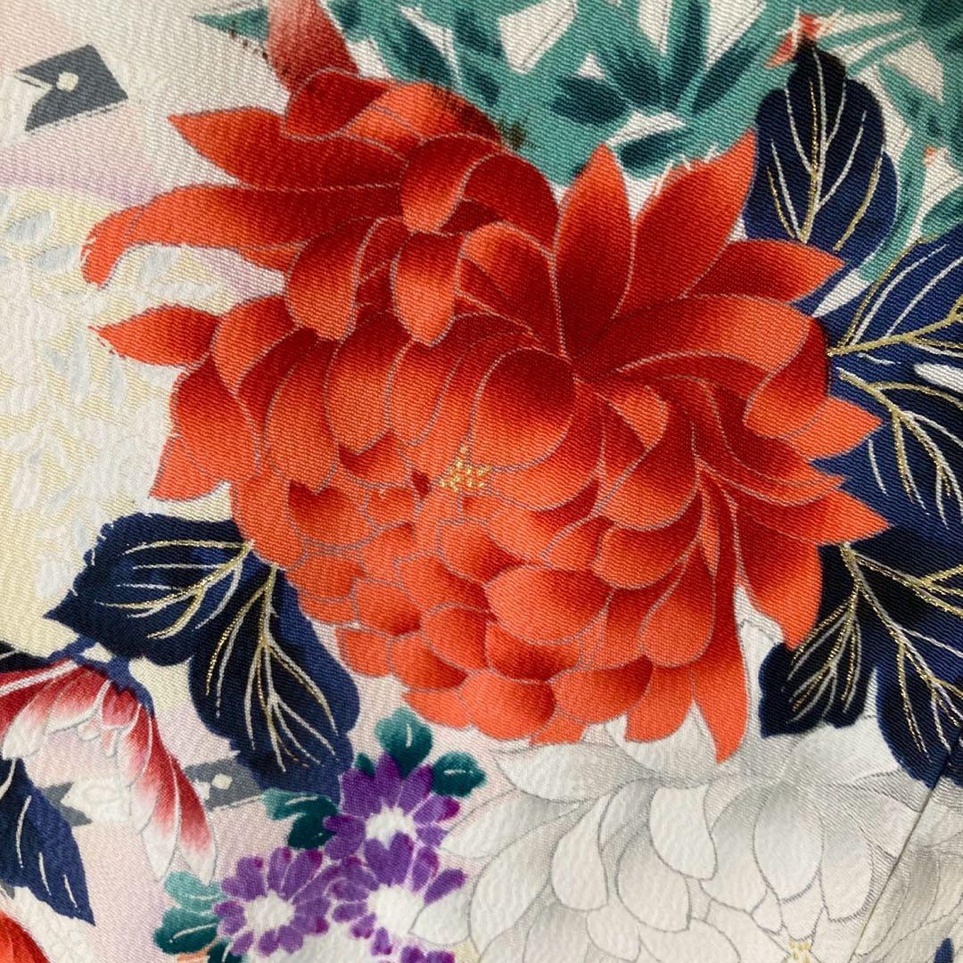 振袖 流れるデザイン 雲取 乱菊 金彩 正絹 広衿 袷 着物 U-4970