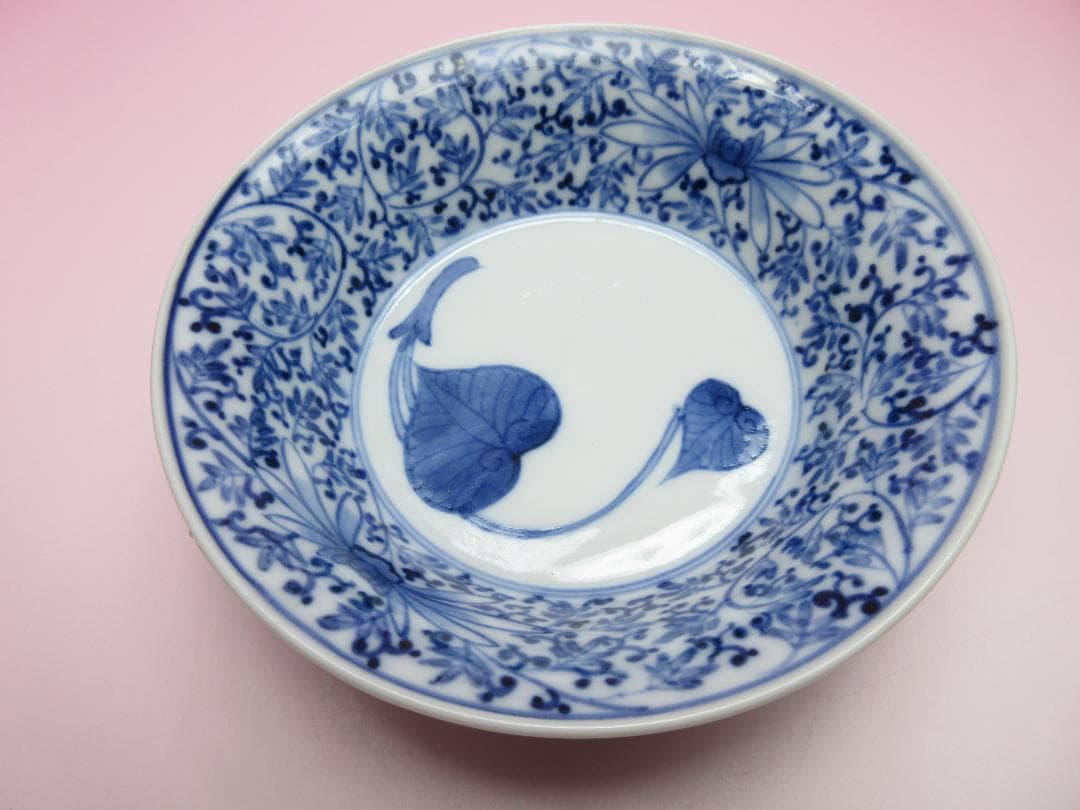 アンティーク 染付 渦福 花唐草 向付 4客 セット 60420