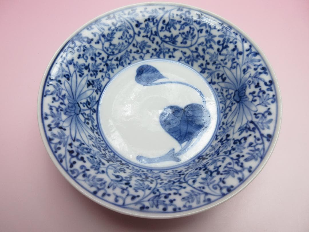 アンティーク 染付 渦福 花唐草 向付 4客 セット 60420