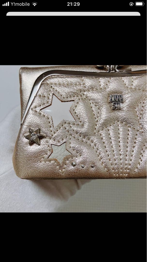 未使用ANNA SUIアナスイ　レザーがま口二つ折り財布　ルシィ　ゴールド