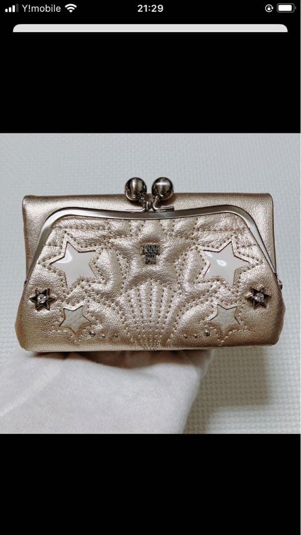 未使用ANNA SUIアナスイ　レザーがま口二つ折り財布　ルシィ　ゴールド