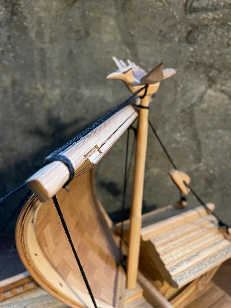 希少 帆船 模型 竹製 木造 宝船 和船 工芸品 舟 置物 ヴィンテージ 中型