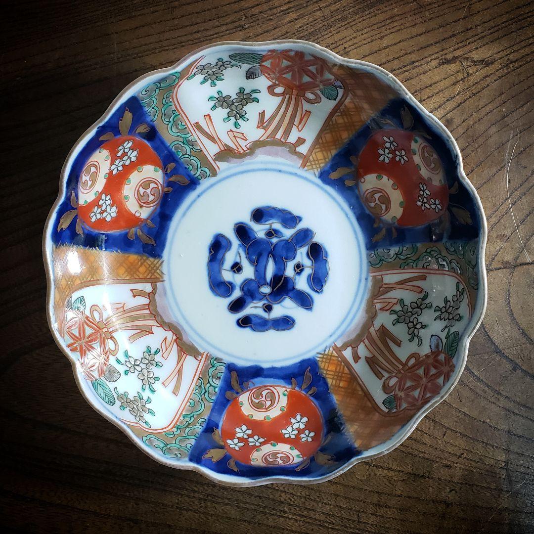 なます皿　江戸時代 色絵金彩 古伊万里 膾皿　 輪花　美品