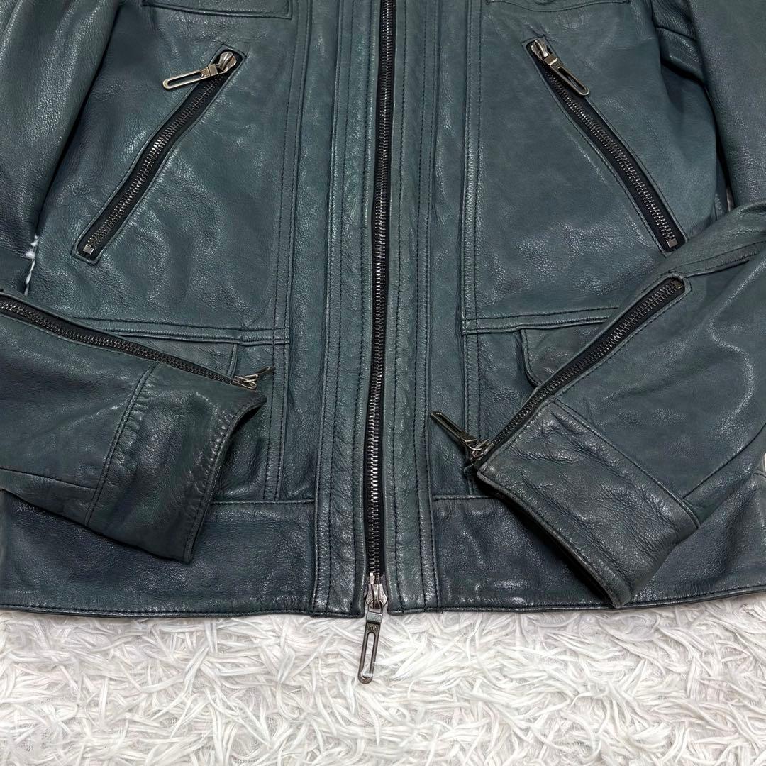 【美品/レア】ガラアーベント 牛革 シングル ライダースジャケット カーキ S