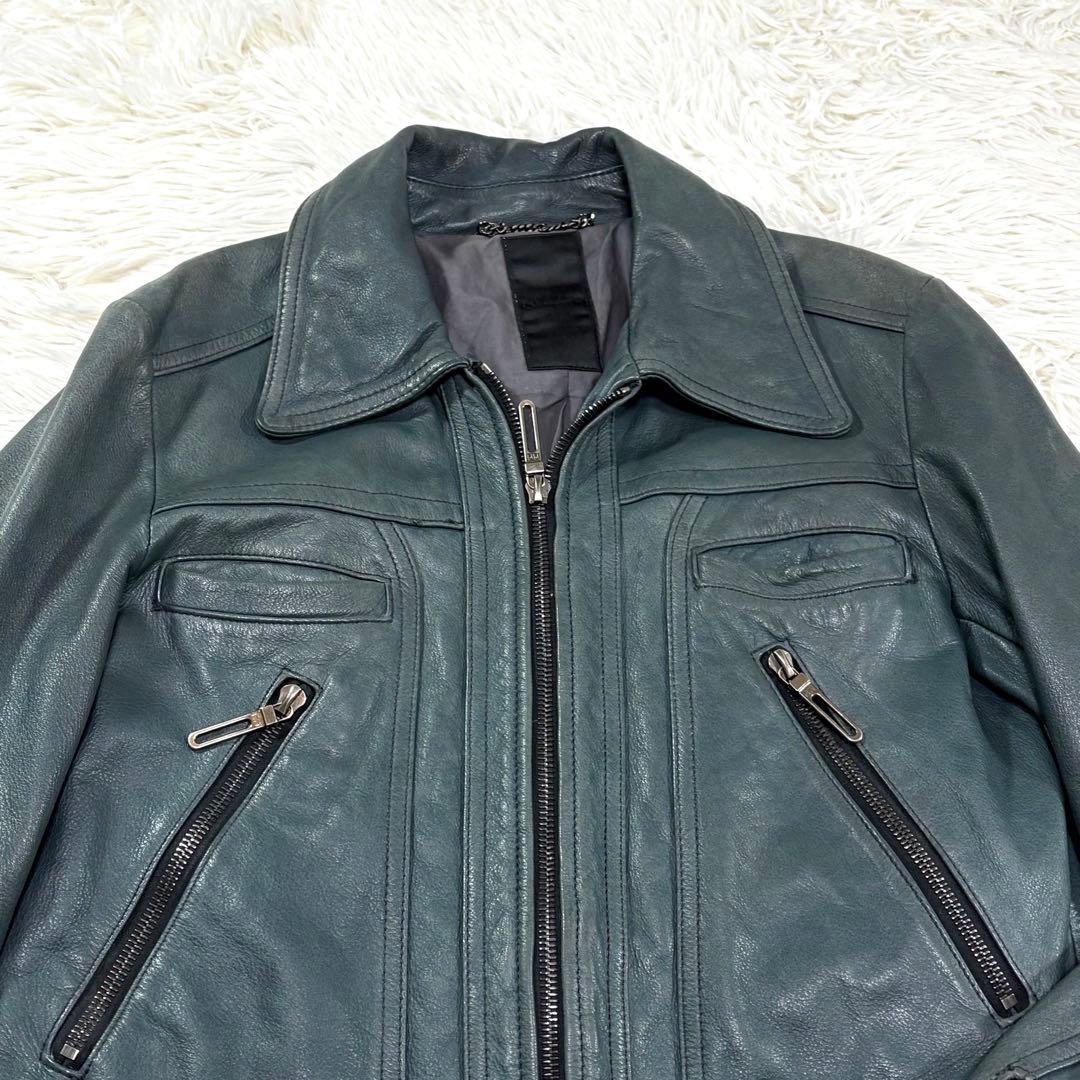 【美品/レア】ガラアーベント 牛革 シングル ライダースジャケット カーキ S