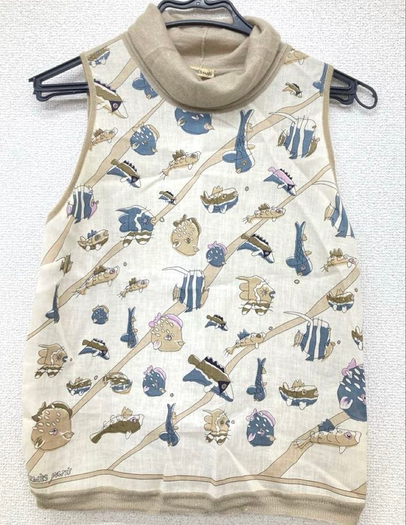 HERMES エルメス ハイネック ノースリーブ ベージュ レディース