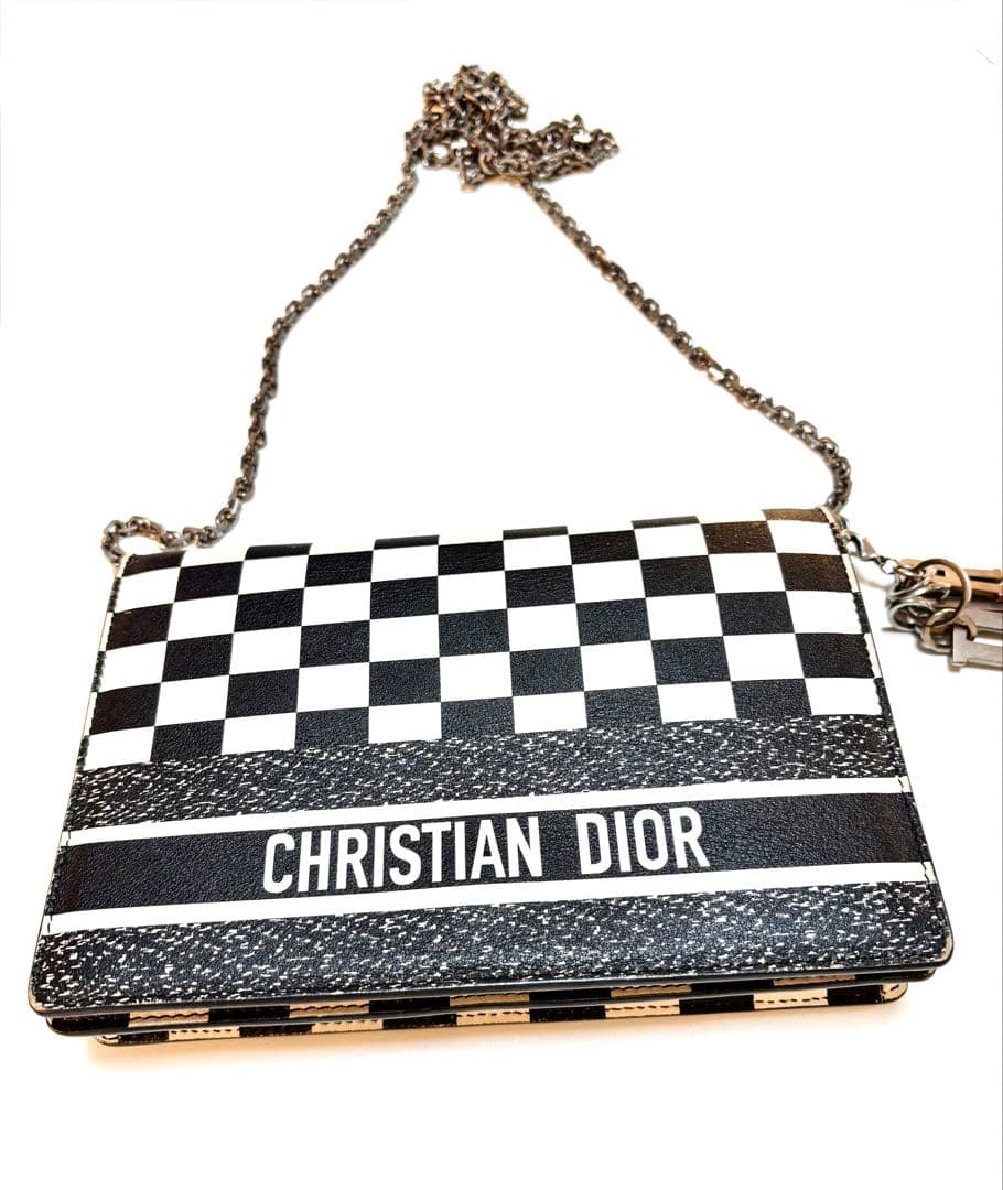 Christian Dior クリスチャンディオール 黒白チェーンウォレット