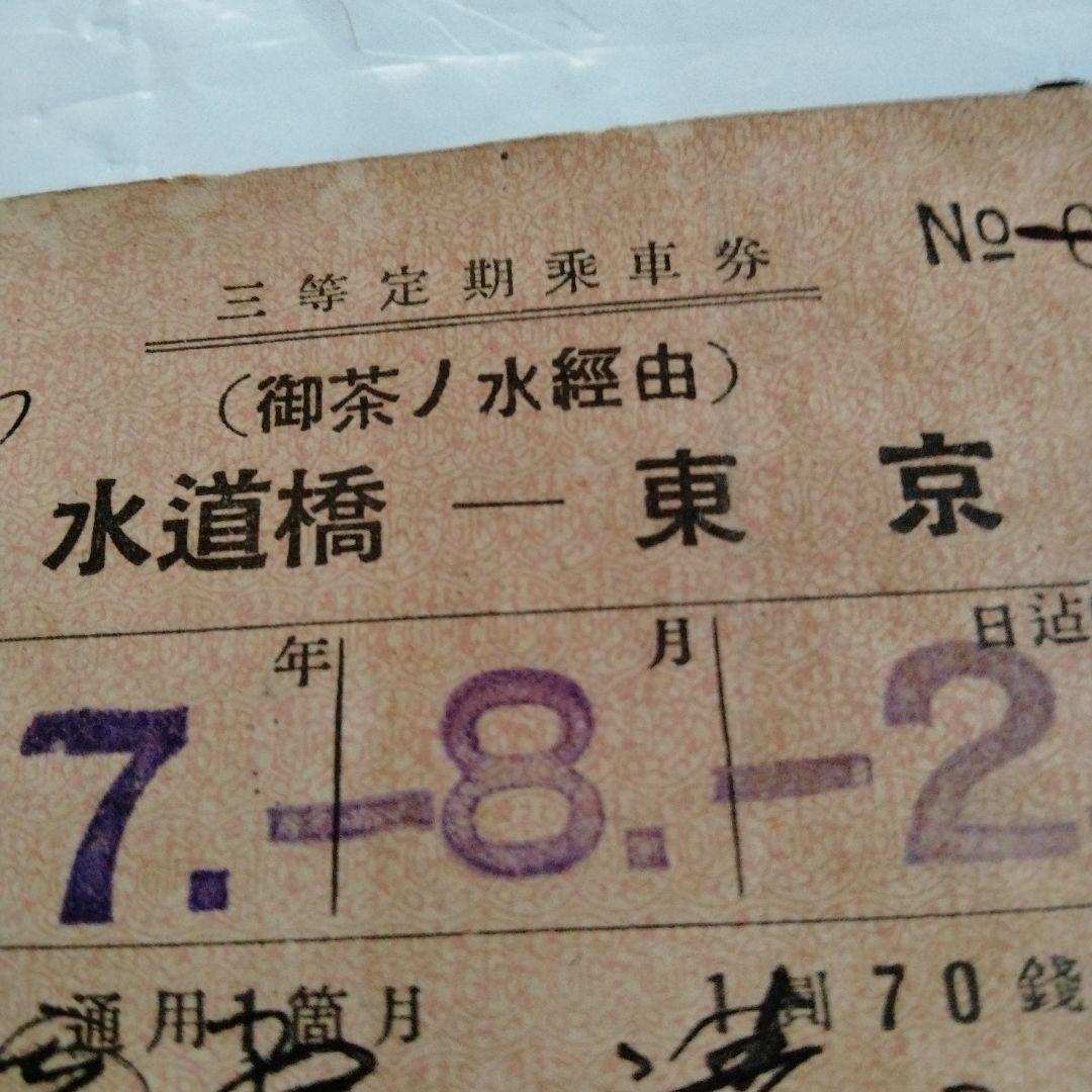 三等定期乗車券　戦前　鉄道省時代　中央線　水道橋～東京　昭和7