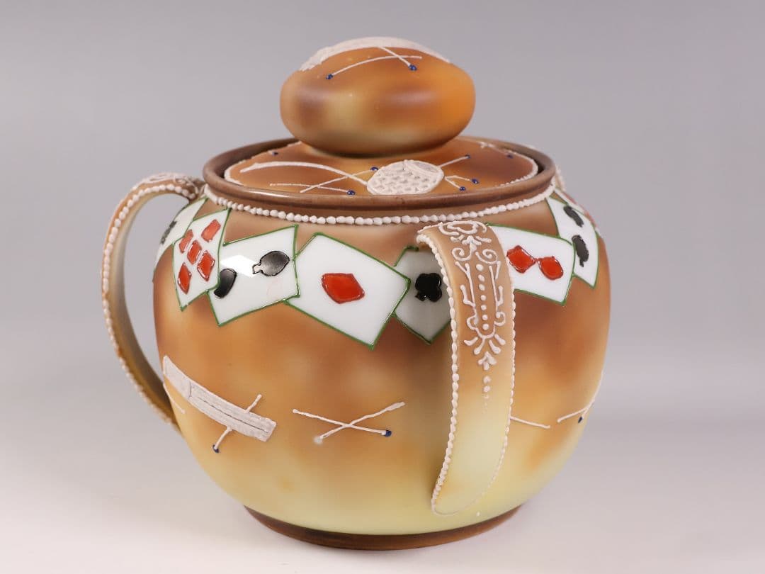 【CM322】オールドノリタケ トランプ スリーハンドル 葉巻入れ 蓋物 盛上