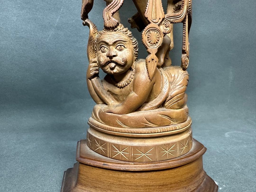 インド　白檀　木彫り　弁財天　仏教美術　仏像 骨董 木像　木製　仏教　置物