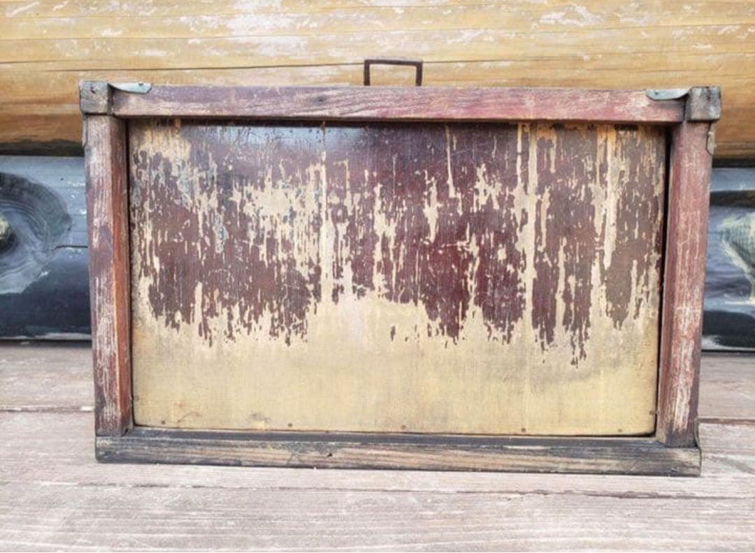 アンティーク日本の木製収納箱　野外茶道具？　江戸期？　40センチ