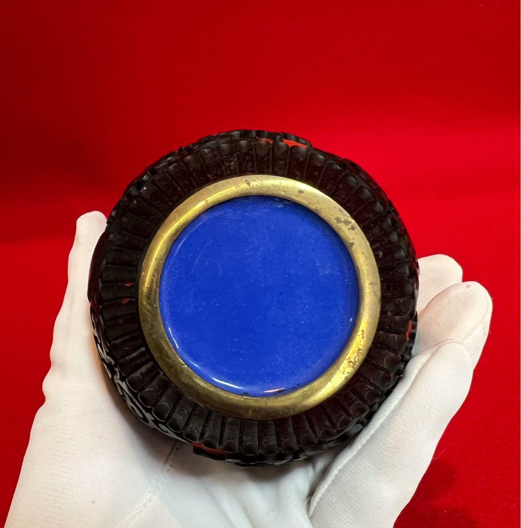 中国美術 堆朱 堆黒 花紋樣　漆彫 花瓶 花入 花器 台座付き コレクション