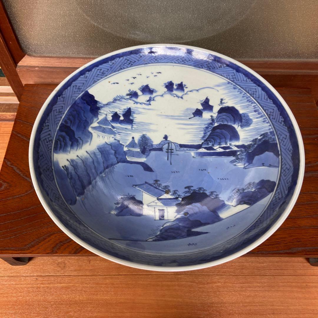 古伊万里染付風景図大皿