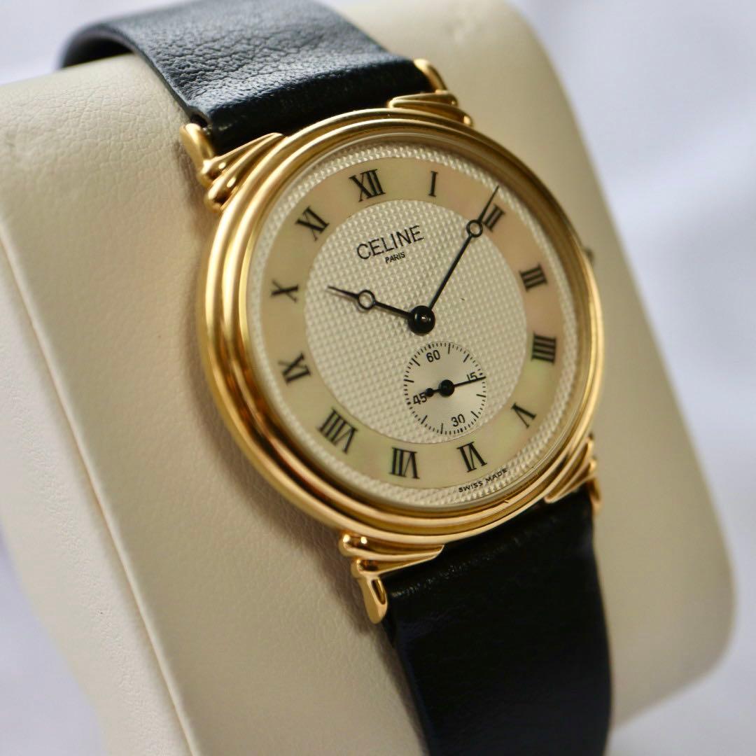 専用 CELINE スモセコ ローマン ゴールド メンズ 腕時計 1385.