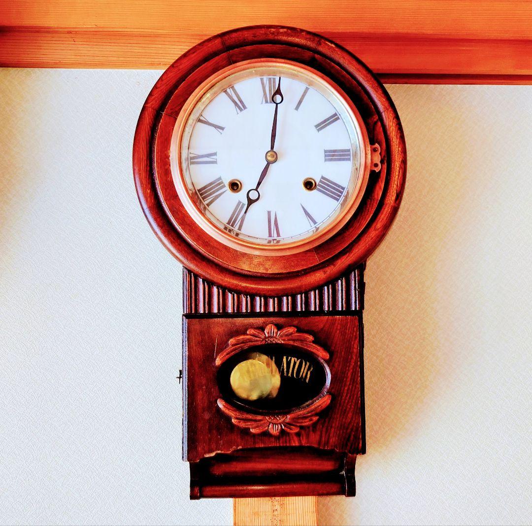 〈完動・美品〉頭丸巻物形ゼンマイ振り子時計　アンティーク古時計