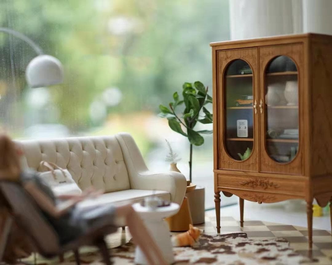 ミニチュア 1/6スケール 木製 レリーフ付 高級食器棚 コレクションケース