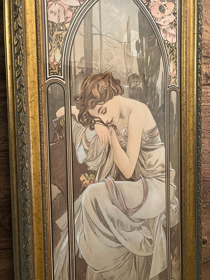 ミュシャ　額装リトグラフ　夜のやすらぎ