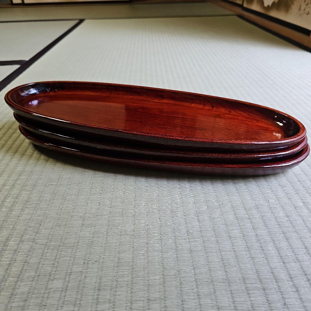 昭和レトロ/1950年代物】漆塗りお盆 天然木製品トレー 茶色 前菜盆3客セット