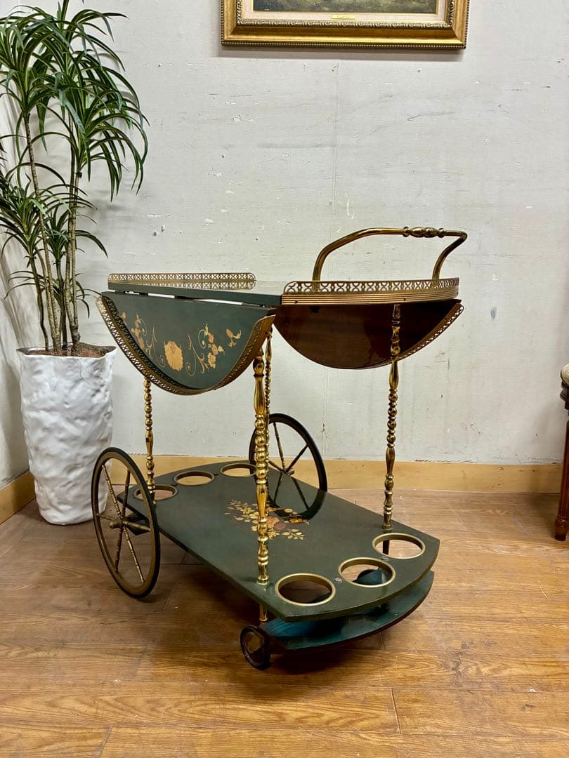 管444☆イタリア製☆アンティーク☆象嵌細工☆キッチンワゴン
