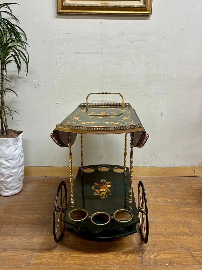 管444☆イタリア製☆アンティーク☆象嵌細工☆キッチンワゴン