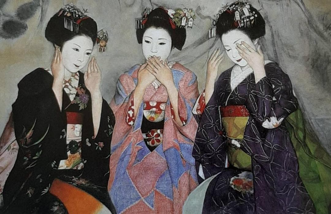 弦田英太郎、「舞妓三猿」、希少画集の額装画、四季、風景、人気作品