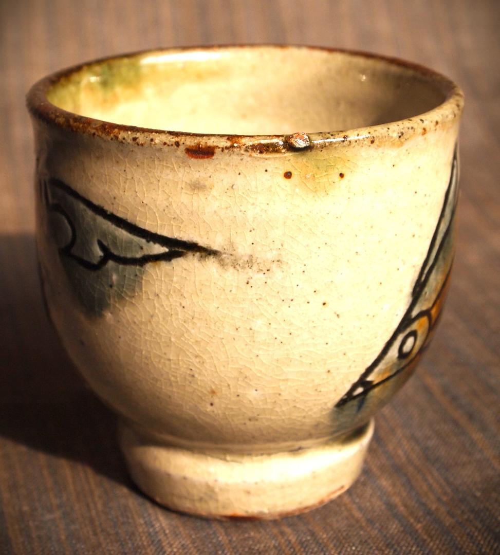 希少作★金城次郎【人間国宝】★壺屋焼き魚紋湯のみＡ★共箱・栞